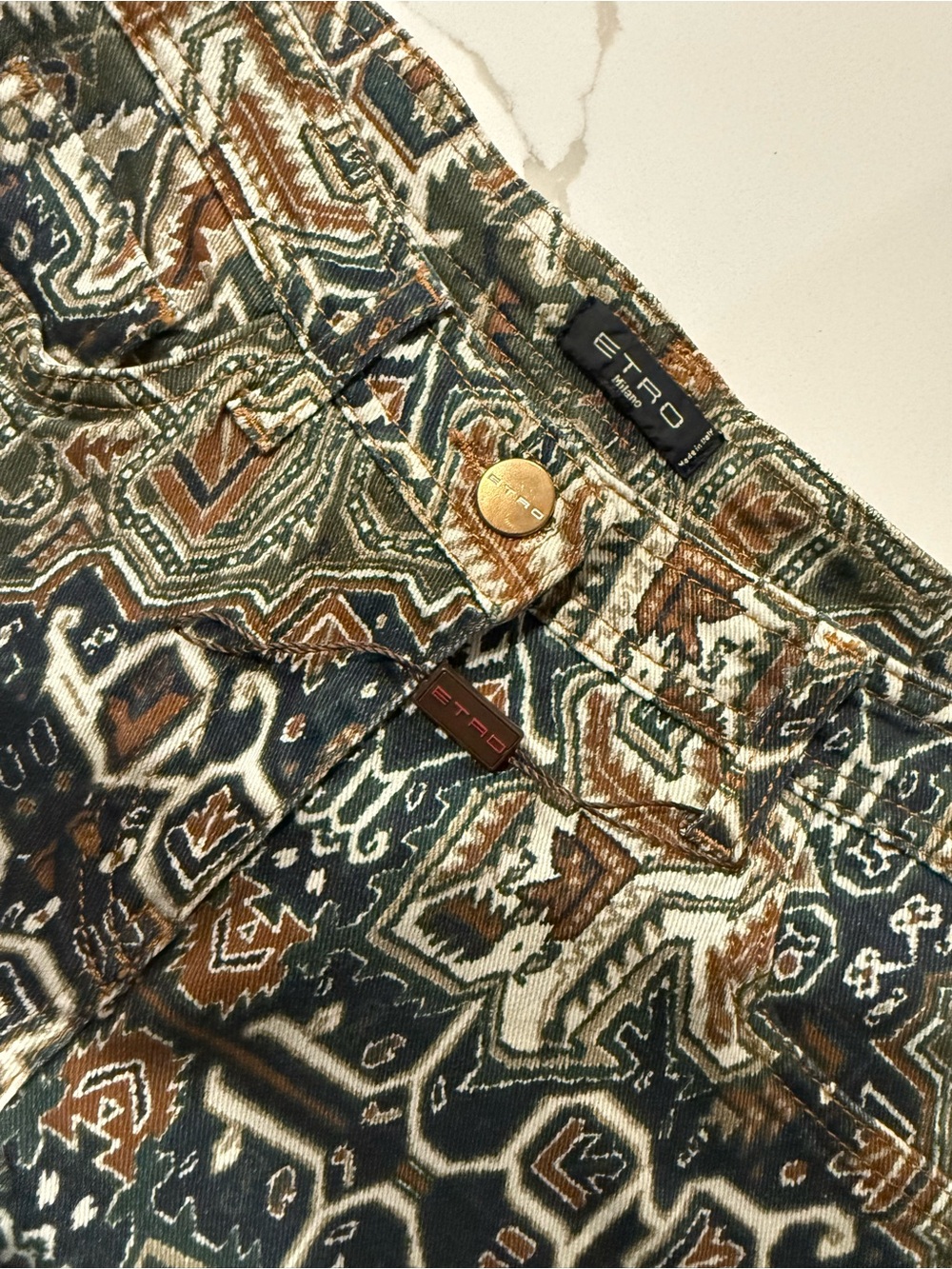 Etro Multicolor Paisley-Print Jeans with Gold Plate